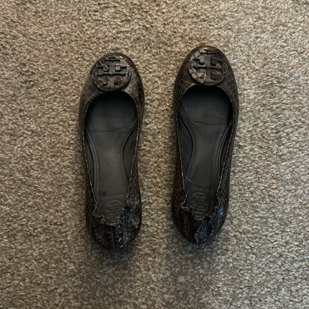 Tory Burch brown snake skin flat